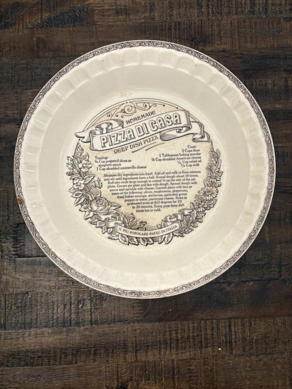 Vintage Royal China by Jeannette Pizza Di Casa Round Ceramic Pie Dish